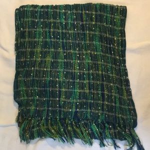 6/$20 Scarf various shades of green blue and gold